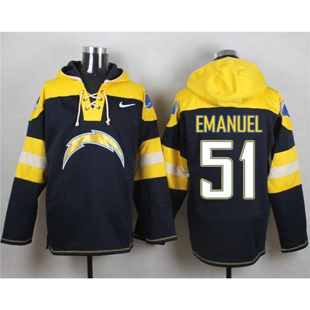 Chargers #51 Kyle Emanuel Navy Blue Player Pullover NFL Hoodie 
