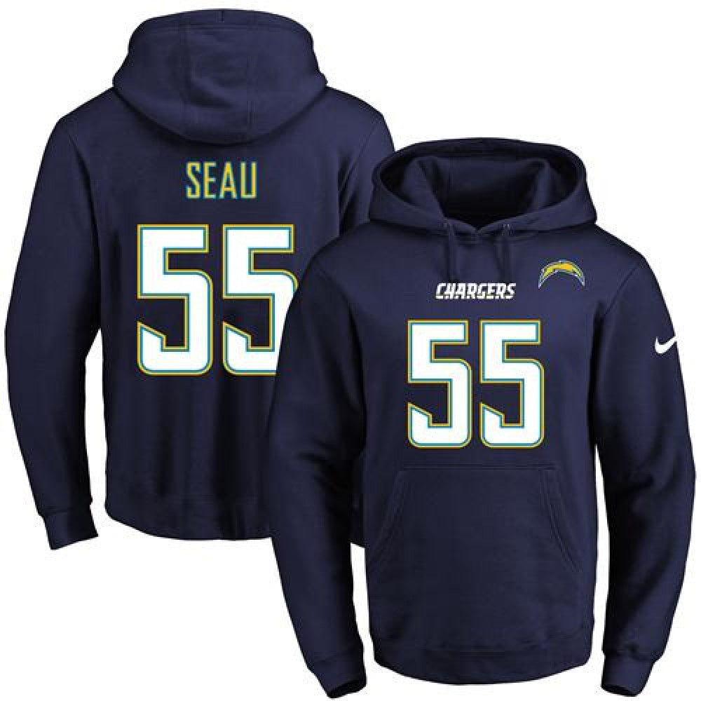 Chargers #55 Junior Seau Navy Blue Name & Number Pullover NFL Hoodie 