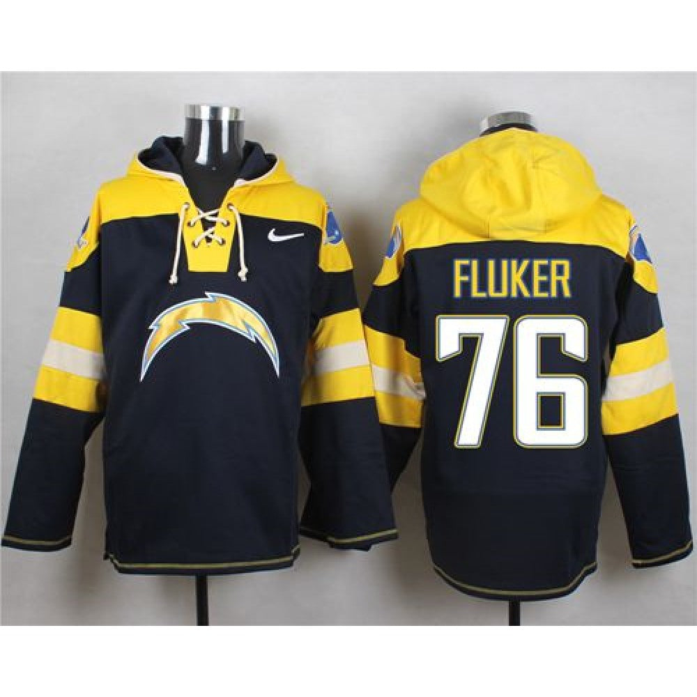 Chargers #76 D.J. Fluker Navy Blue Player Pullover NFL Hoodie 