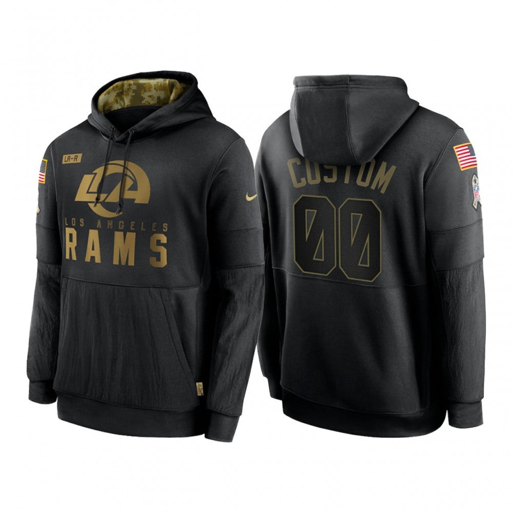 Men's Los Angeles Rams Customized 2020 Black Salute To Service Sideline Performance Pullover Hoodie 