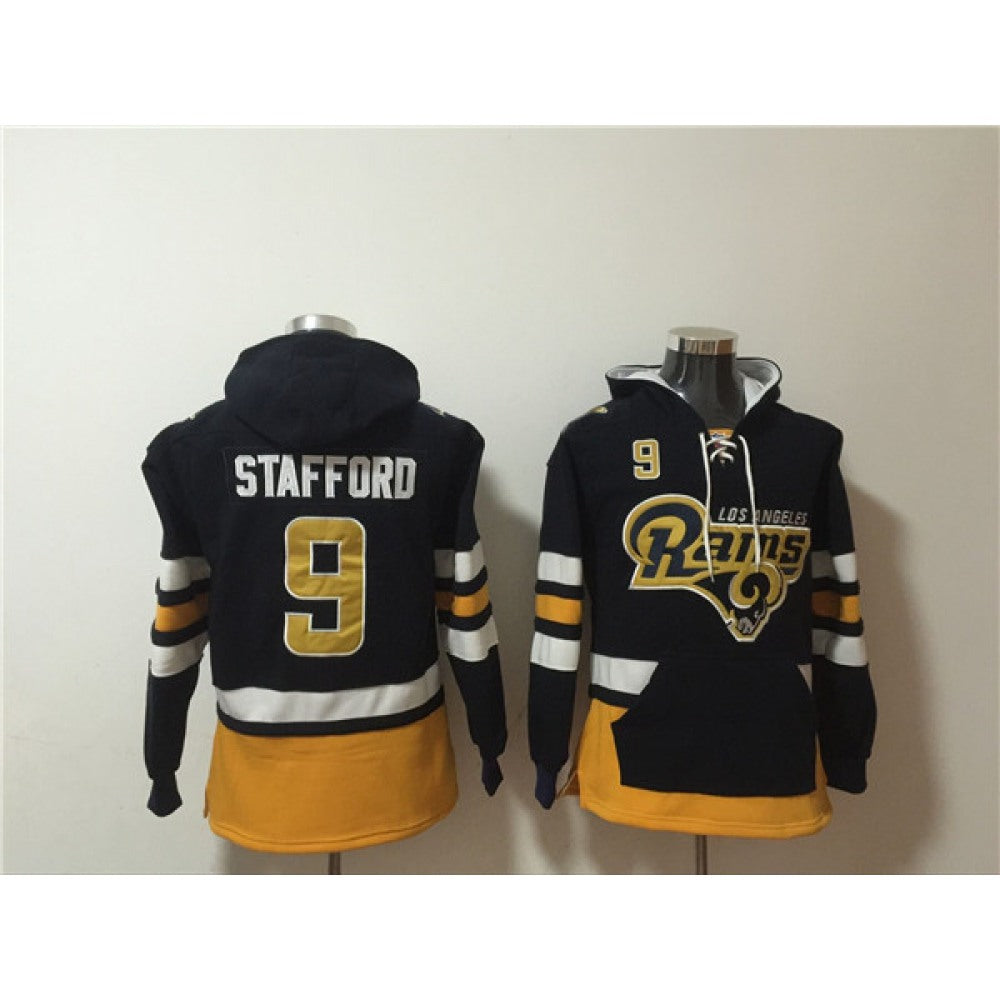 Men's Los Angeles Rams #9 Matthew Stafford Black Ageless Must-Have Lace-Up Pullover Hoodie 