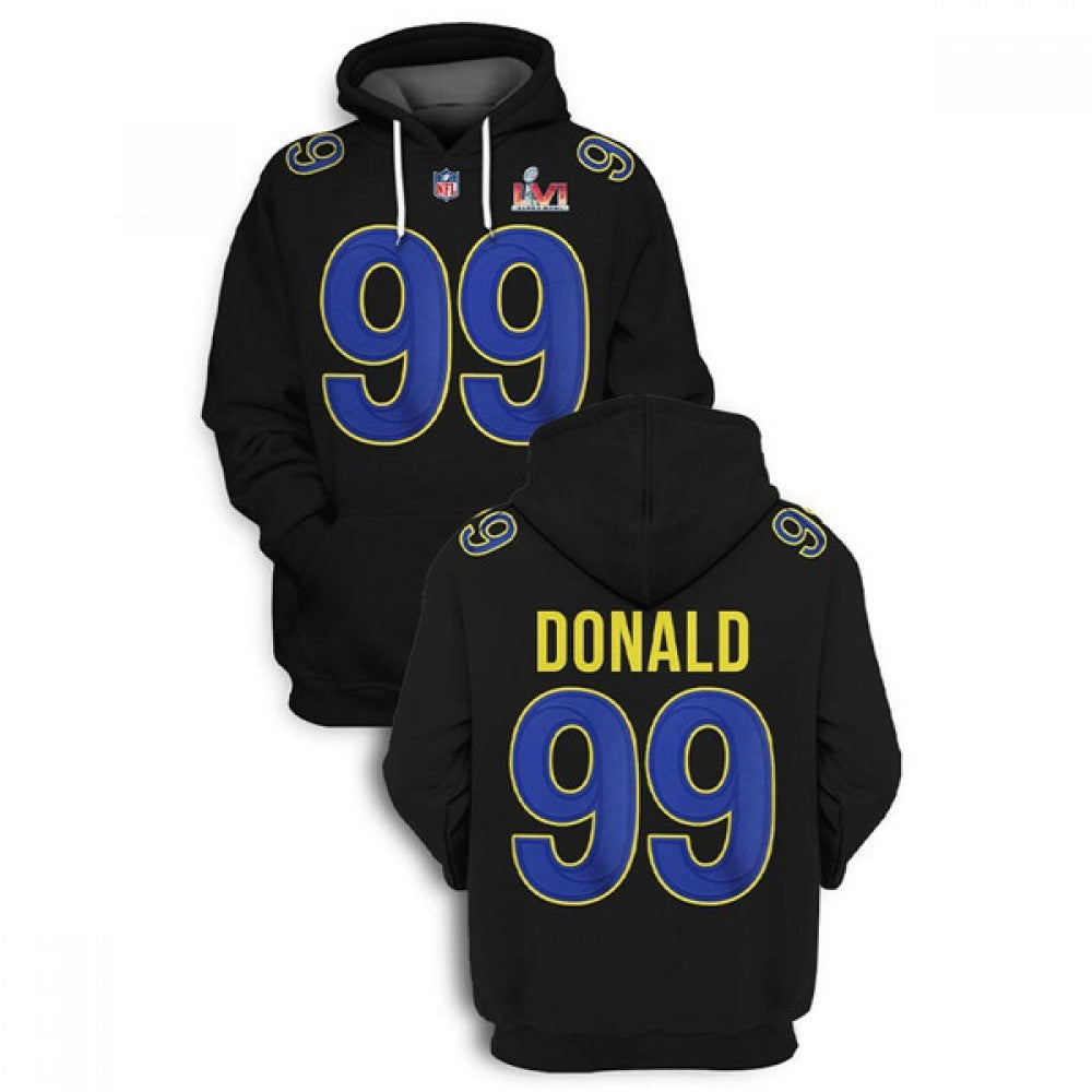 Men's Los Angeles Rams #99 Aaron Donald 2021 Black Super Bowl LVI Pullover Hoodie 