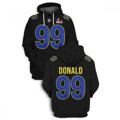 Men's Los Angeles Rams #99 Aaron Donald 2021 Black Super Bowl LVI Pullover Hoodie 