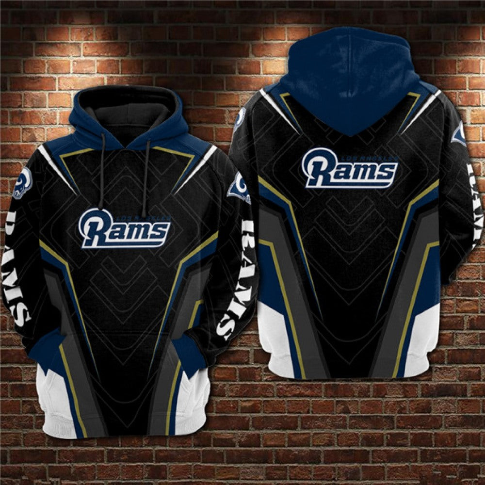 Men's Los Angeles Rams Black/Blue 3D All Over Print Pullover Hoodie 