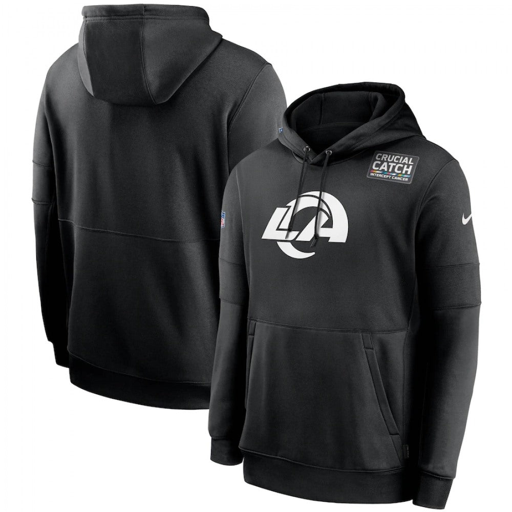 Men's Los Angeles Rams 2020 Black Crucial Catch Sideline Performance Pullover Hoodie 