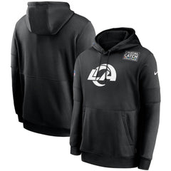 Men's Los Angeles Rams 2020 Black Crucial Catch Sideline Performance Pullover Hoodie 