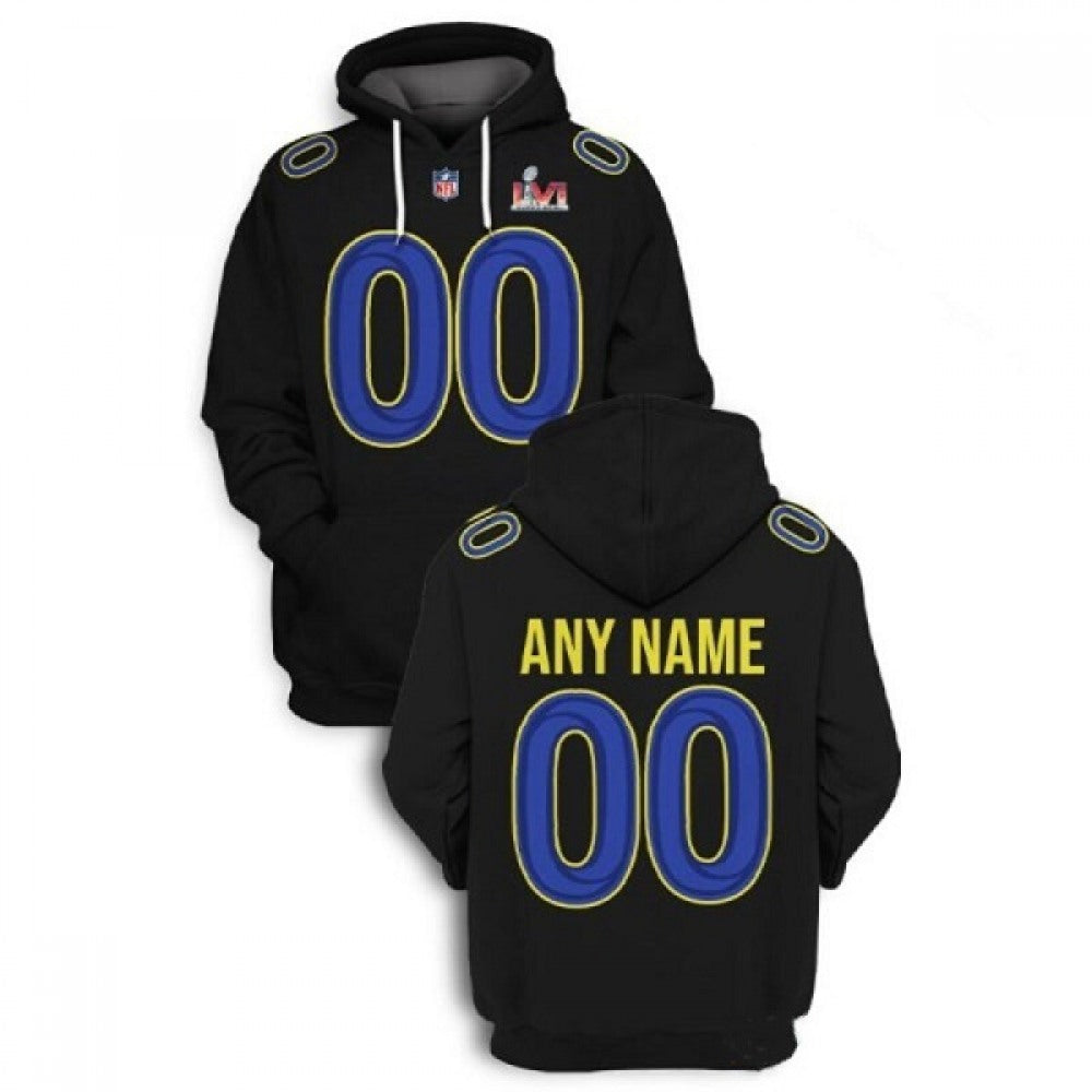 Men's Los Angeles Rams Custom 2021 Black Super Bowl LVI Pullover Hoodie 