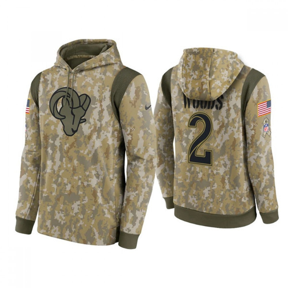 Men's Los Angeles Rams #2 Robert Woods Camo 2021 Salute To Service Therma Performance Pullover Hoodie 