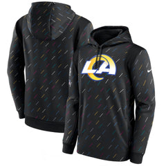 Men's Los Angeles Rams 2021 Charcoal Crucial Catch Therma Pullover Hoodie 