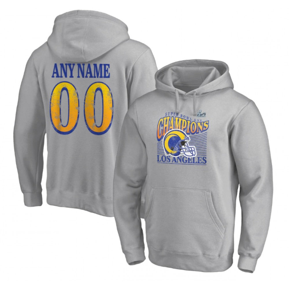 Men's Los Angeles Rams Custom 2022 Gray Super Bowl LVI Champions Personalized Retro Pullover Hoodie 