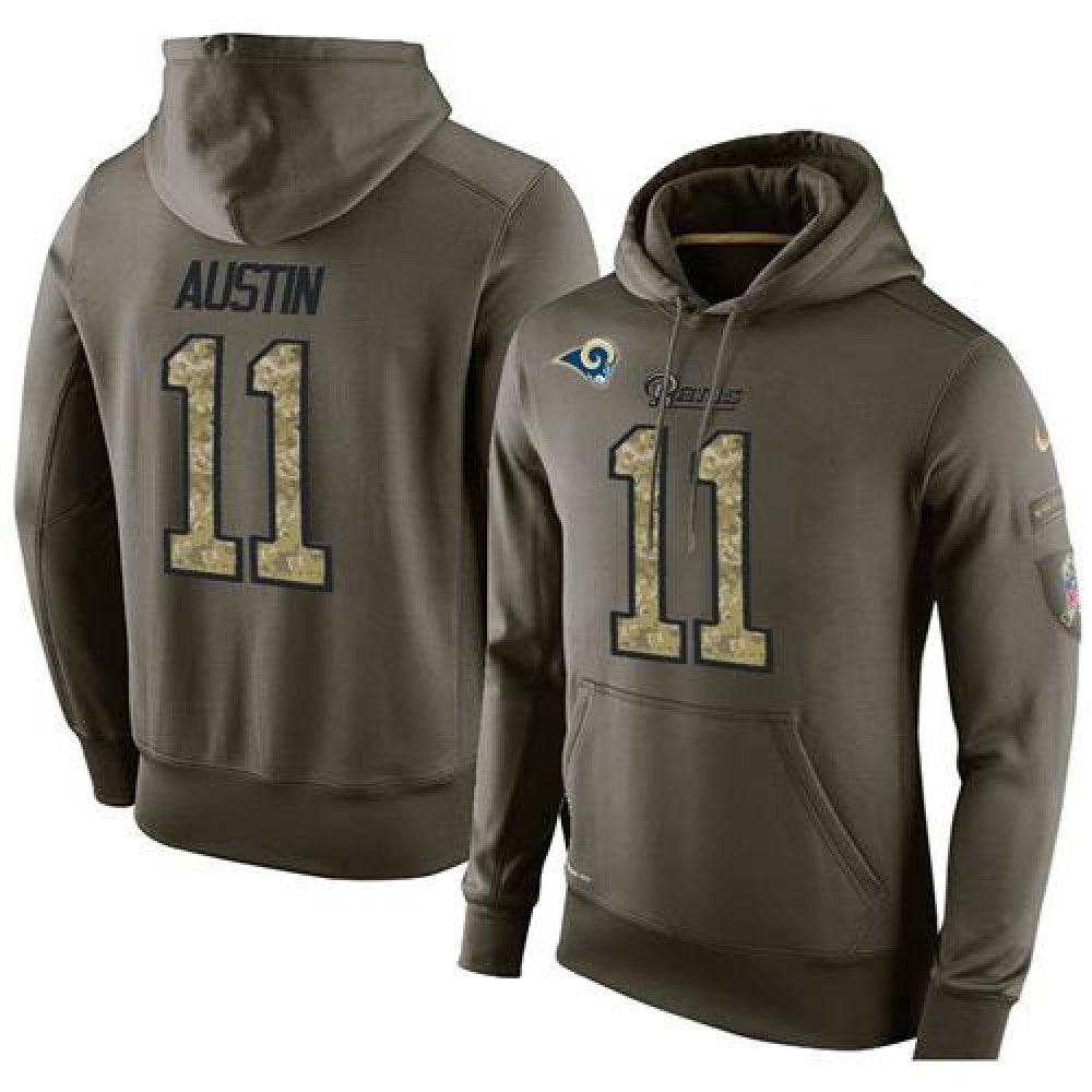 NFL Men's Los Angeles Rams #11 Tavon Austin Stitched Green Olive Salute To Service KO Performance Hoodie 
