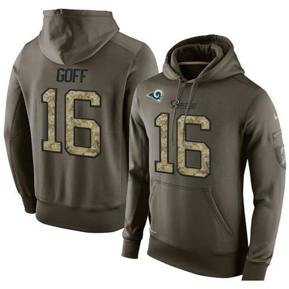 NFL Men's Los Angeles Rams #16 Jared Goff Stitched Green Olive Salute To Service KO Performance Hoodie 