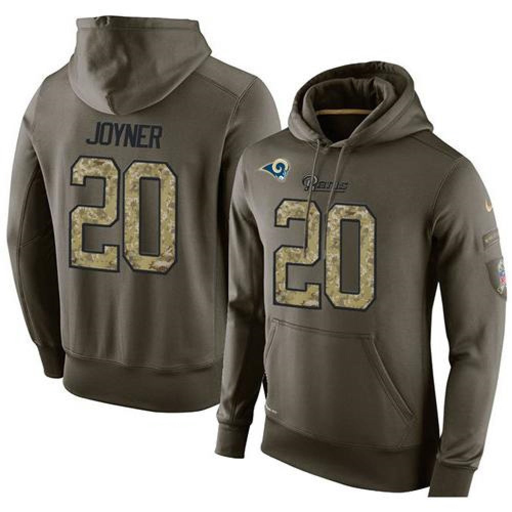 NFL Men's Los Angeles Rams #20 Lamarcus Joyner Stitched Green Olive Salute To Service KO Performance Hoodie 