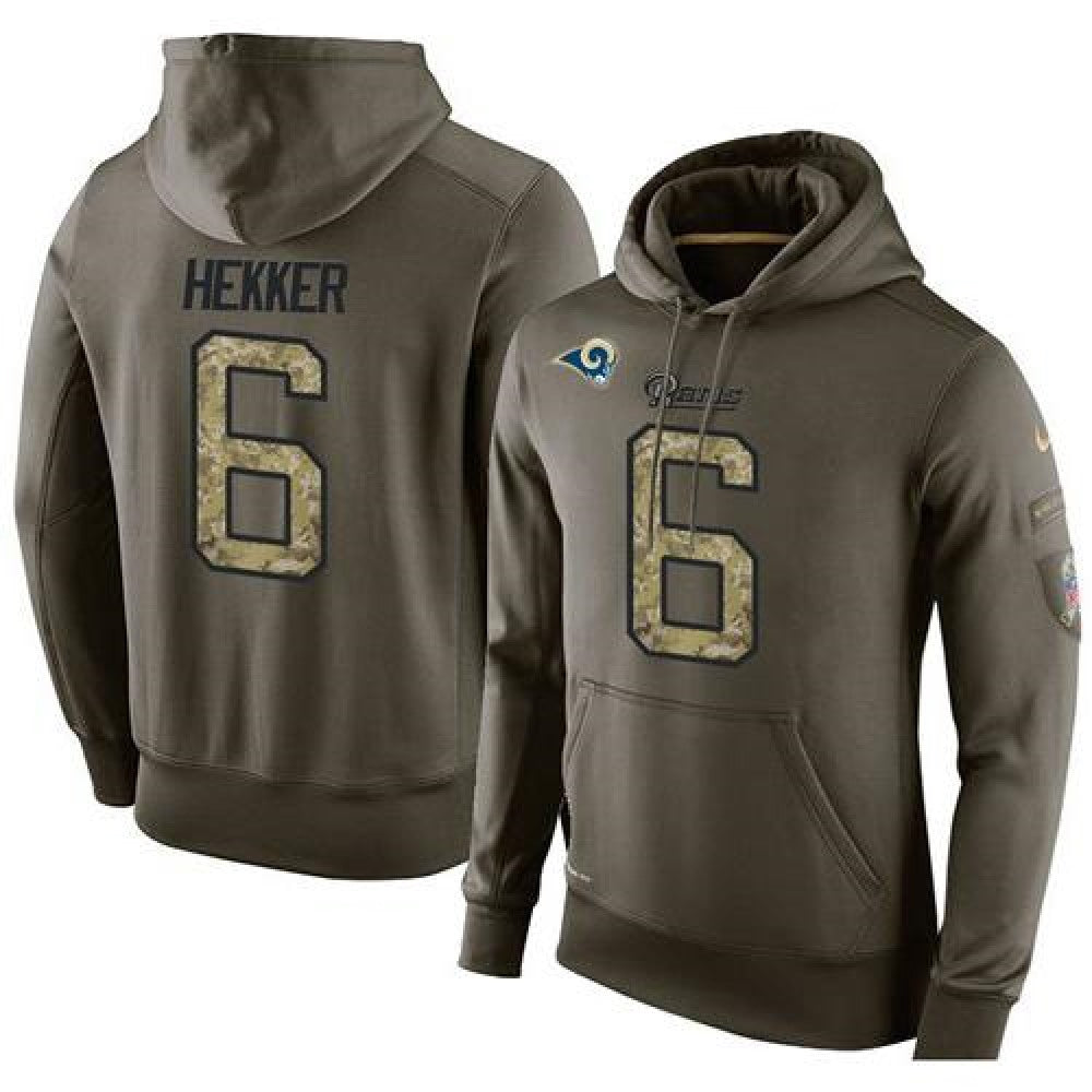 NFL Men's Los Angeles Rams #6 Johnny Hekker Stitched Green Olive Salute To Service KO Performance Hoodie 