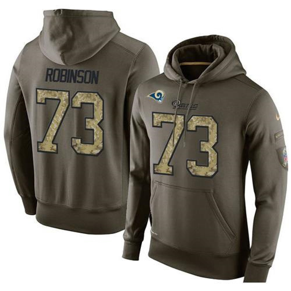 NFL Men's Los Angeles Rams #73 Greg Robinson Stitched Green Olive Salute To Service KO Performance Hoodie 