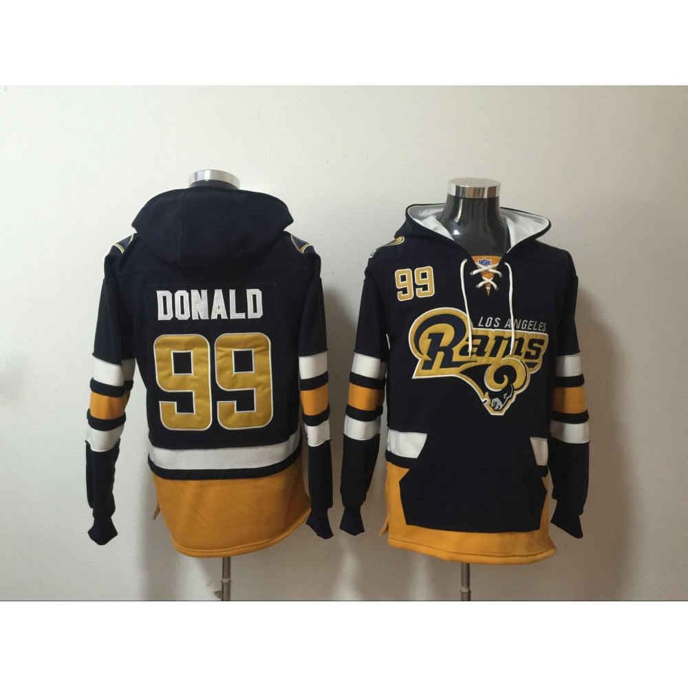 Men's Los Angeles Rams #99 Aaron Donald Navy Blue All Stitched NFL Hoodie Sweatshirt 