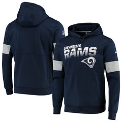 Men's Los Angeles Rams 2019 Navy 100th Season Sideline Team Logo Performance Pullover Hoodie 