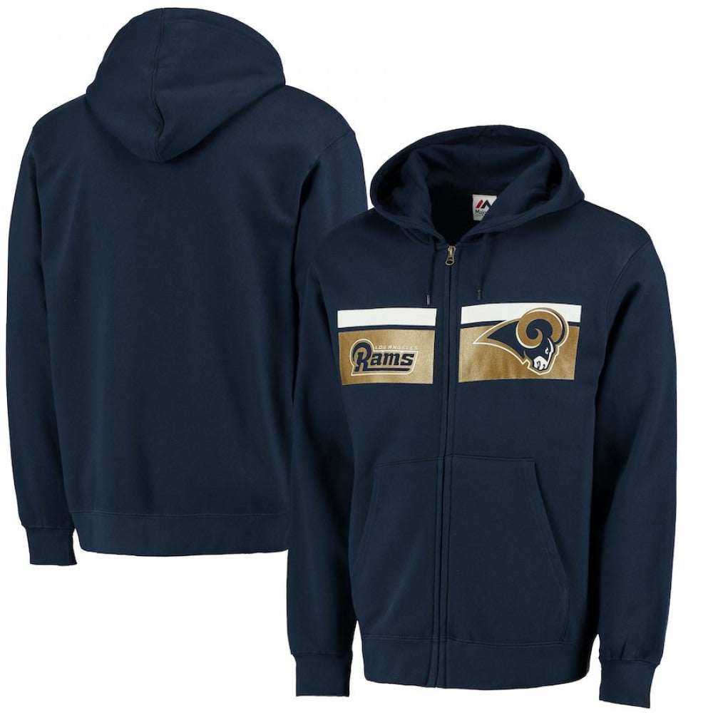 Men's Los Angeles Rams Navy Majestic Touchback Full-Zip NFL Hoodie 