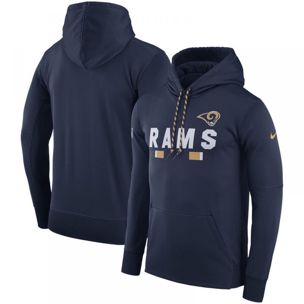 Men's Los Angeles Rams Navy Sideline Team Name Performance Pullover Hoodie 