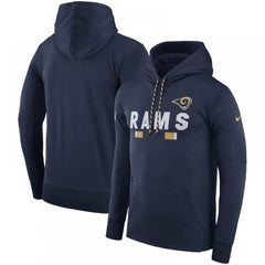 Men's Los Angeles Rams Navy Sideline Team Name Performance Pullover Hoodie 