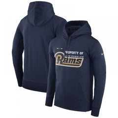 Men's Los Angeles Rams Navy Sideline Property Of Performance Pullover Hoodie 