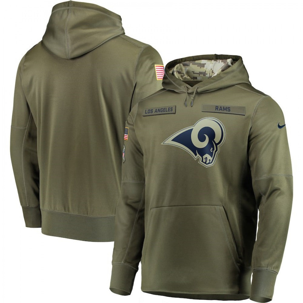 Men's Los Angeles Rams 2018 Olive Salute to Service Sideline Therma Performance Pullover Stitched NFL Hoodie 