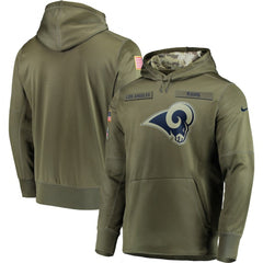 Men's Los Angeles Rams 2018 Olive Salute to Service Sideline Therma Performance Pullover Stitched NFL Hoodie 