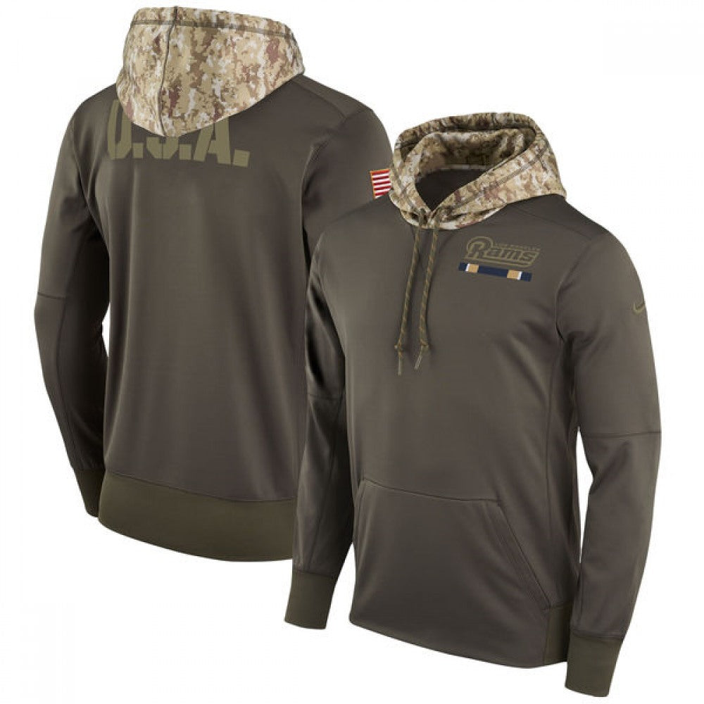 Men's Los Angeles Rams Olive Salute to Service Sideline Therma Pullover Hoodie 