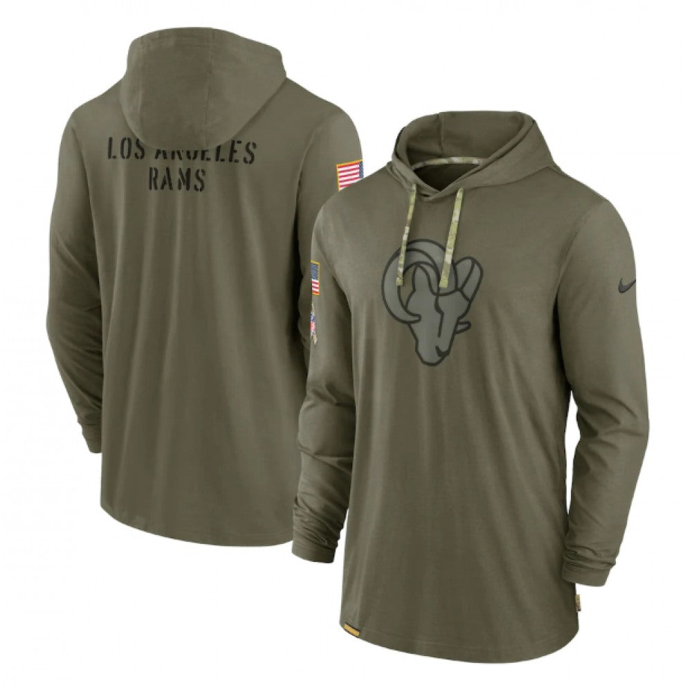 Men's Los Angeles Rams 2022 Olive Salute to Service Tonal Pullover Hoodie 