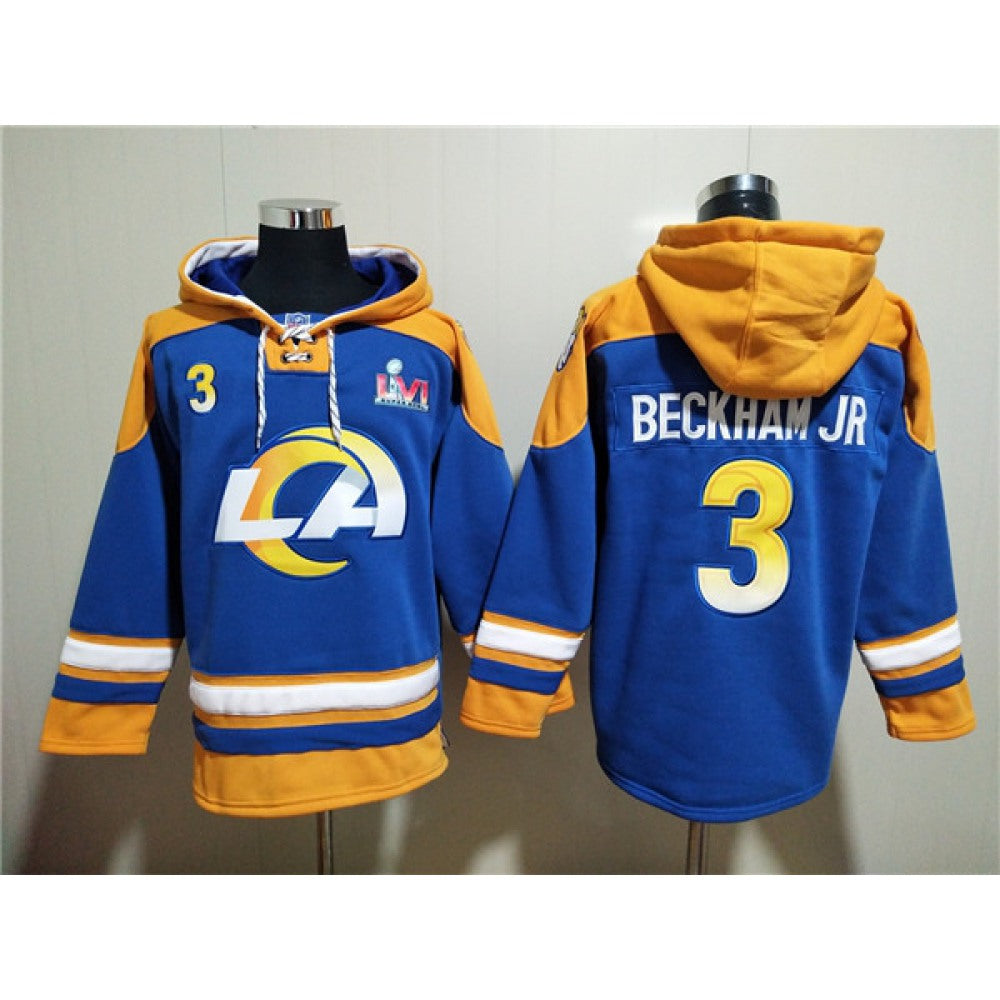 Men's Los Angeles Rams #3 Odell Beckham Jr. 2022 Royal Super Bowl LVI Champions Pullover Hoodie 