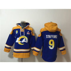 Men's Los Angeles Rams #9 Matthew Stafford 2022 Royal Super Bowl LVI Champions Pullover Hoodie 