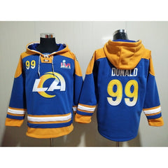 Men's Los Angeles Rams #99 Aaron Donald 2022 Royal Super Bowl LVI Champions Pullover Hoodie 