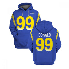 Men's Los Angeles Rams #99 Aaron Donald 2021 Royal Pullover Hoodie 