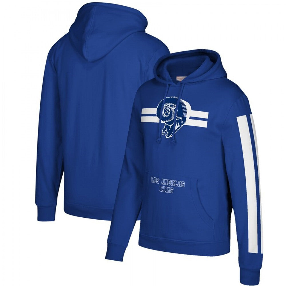 Men's Los Angeles Rams 2019 Royal Mitchell & Ness Three Stripe Pullover Hoodie 