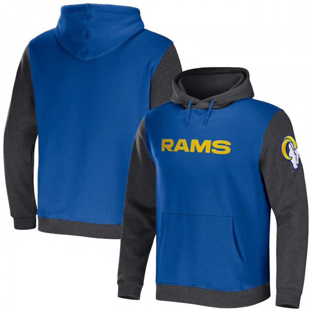 Men's Los Angeles Rams x Darius Rucker Collection Royal/Heather Charcoal Colorblock Pullover Hoodie 