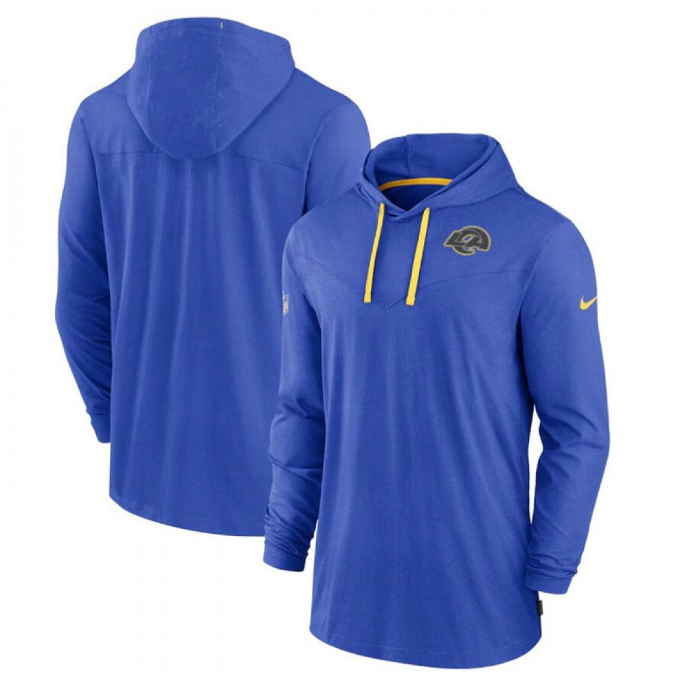 Men's Los Angeles Rams Royal Sideline Pop Performance Pullover Long Sleeve Hoodie T-Shirt 