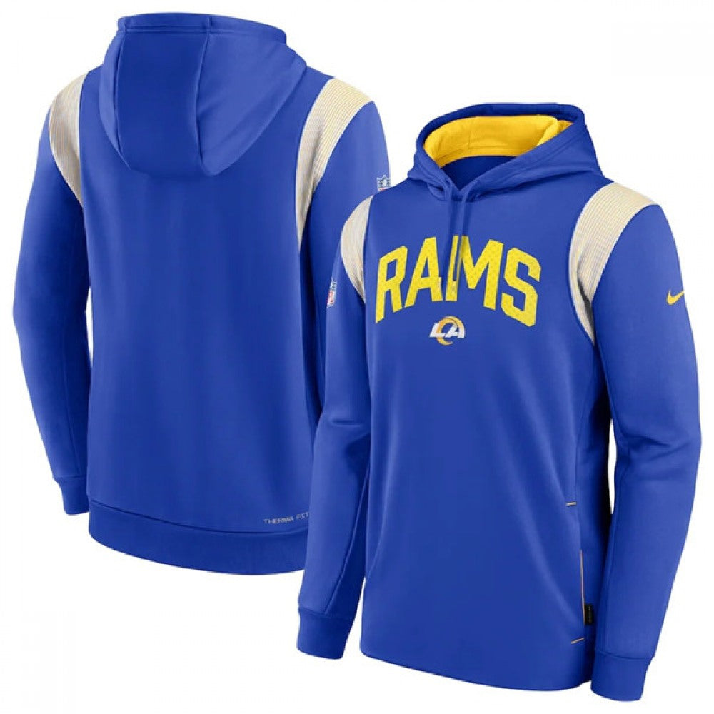 Men's Los Angeles Rams Royal Sideline Stack Performance Pullover Hoodie 002 