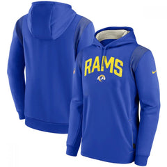 Men's Los Angeles Rams Royal Sideline Stack Performance Pullover Hoodie 001 