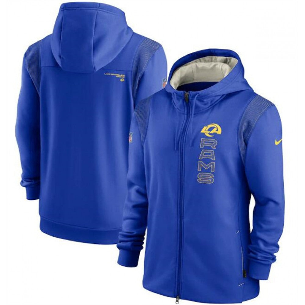 Men's Los Angeles Rams 2021 Royal Sideline Team Performance Full-Zip Hoodie 