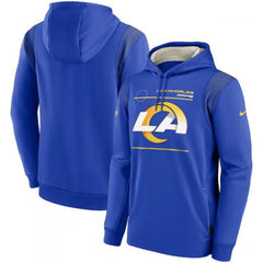 Men's Los Angeles Rams 2021 Royal Sideline Logo Performance Pullover Hoodie 