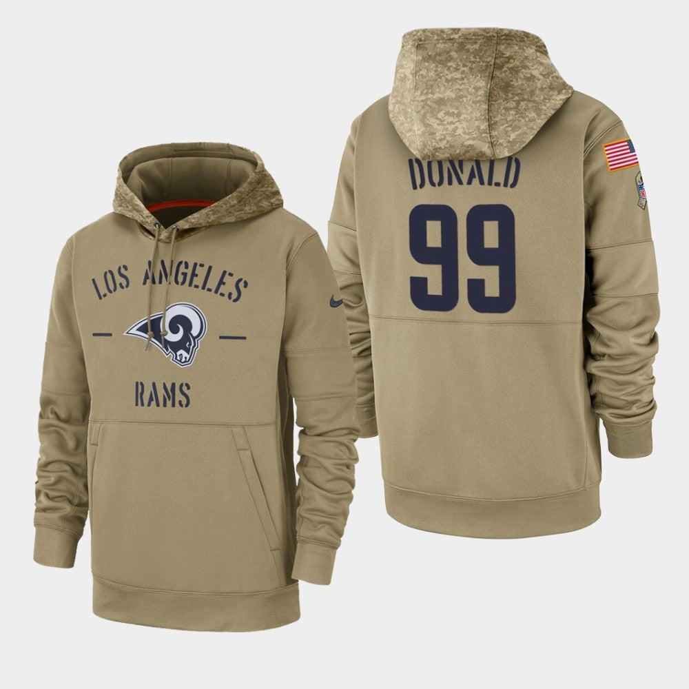 Men's Los Angeles Rams #99 Aaron Donald Tan 2019 Salute to Service Sideline Therma Pullover Hoodie 