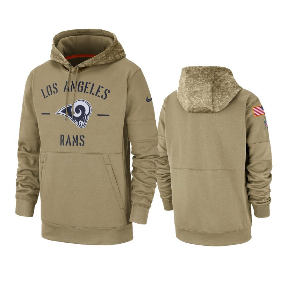 Men's Los Angeles Rams Tan 2019 Salute to Service Sideline Therma Pullover Hoodie 
