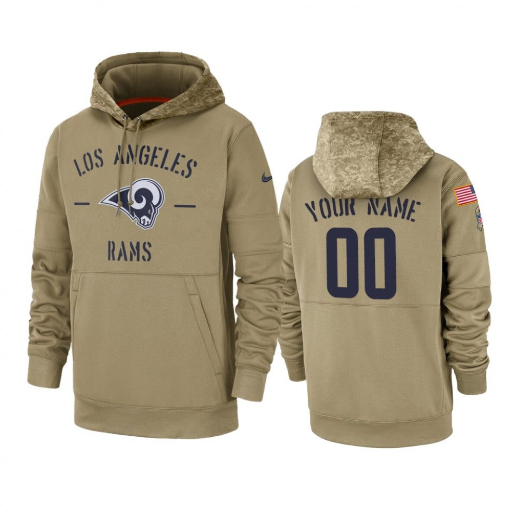 Men's Los Angeles Rams Customized Tan 2019 Salute to Service Sideline Therma Pullover Hoodie 
