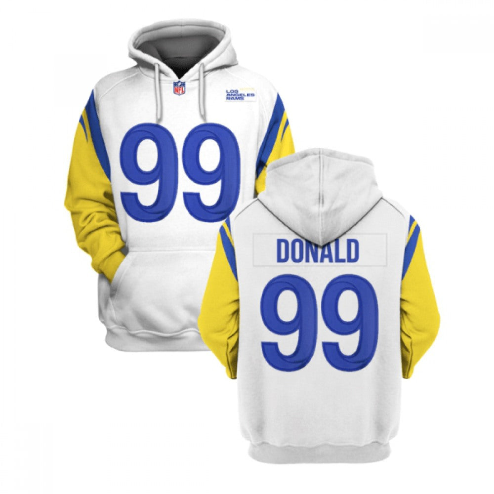 Men's Los Angeles Rams #99 Aaron Donald 2021 White Pullover Hoodie 