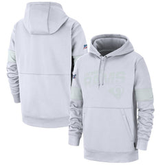 Men's Los Angeles Rams White 2019 100th Season Sideline Platinum Therma Pullover Hoodie 