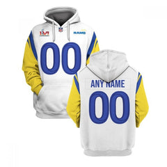 Men's Los Angeles Rams Custom 2021 White Super Bowl LVI Pullover Hoodie 