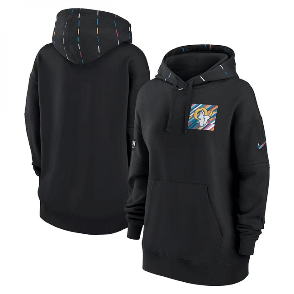 Women's Los Angeles Rams Black 2023 Crucial Catch Club Pullover Hoodie(Run Small) 