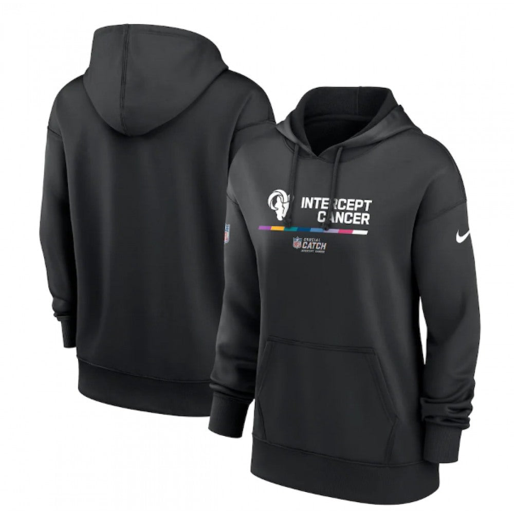 Women's Los Angeles Rams 2022 Black NFL Crucial Catch Therma Performance Pullover Hoodie(Run Small) 