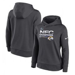 Women's Los Angeles Rams 2022 Black NFC Champions Pullover Hoodie(Run Small) 
