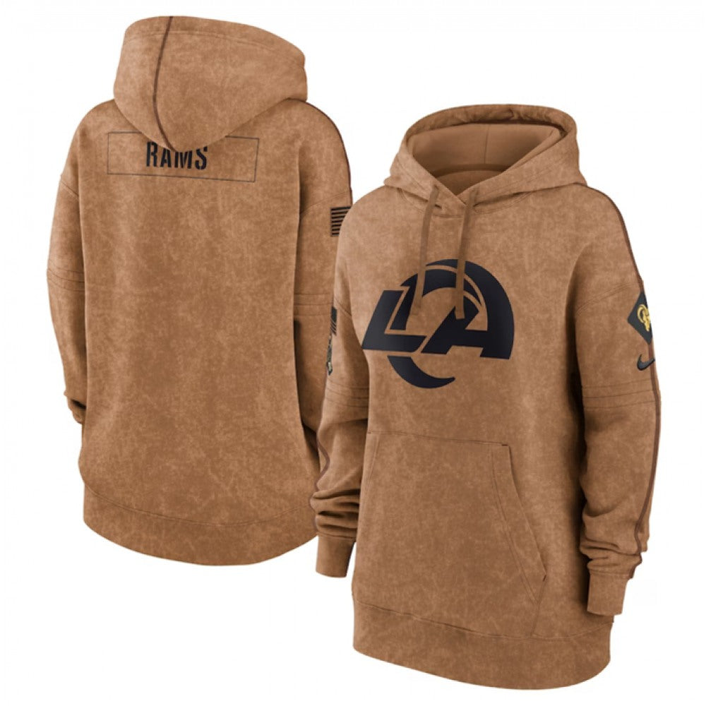 Women's Los Angeles Rams 2023 Brown Salute to Service Pullover Hoodie(Run Small) 